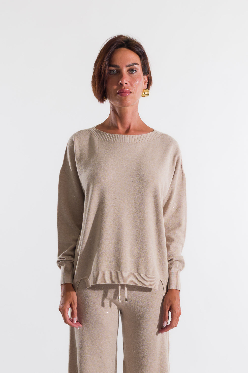 Maglia Girocollo Paillettes BEIGE KONTATTO