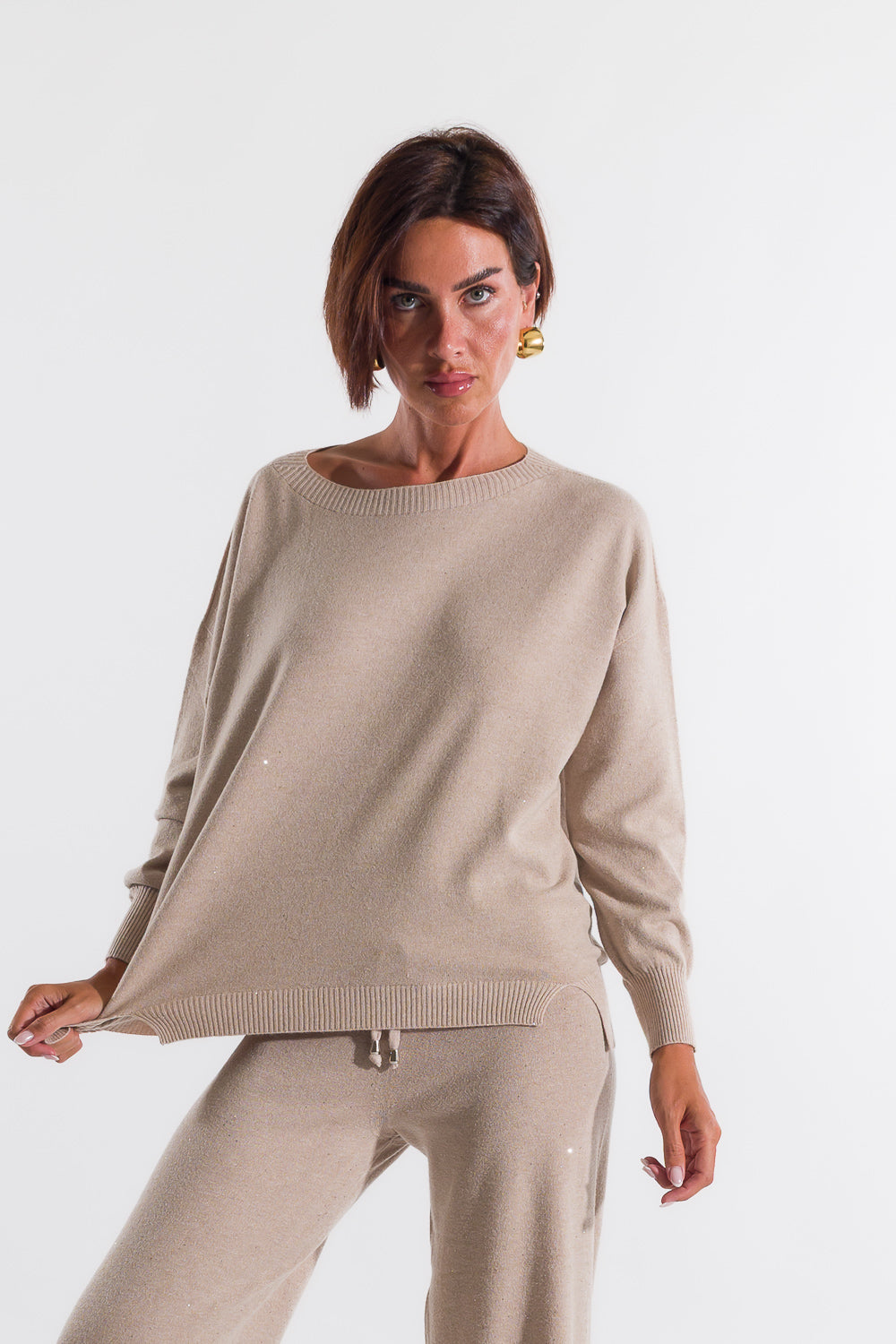 Maglia Girocollo Paillettes BEIGE KONTATTO