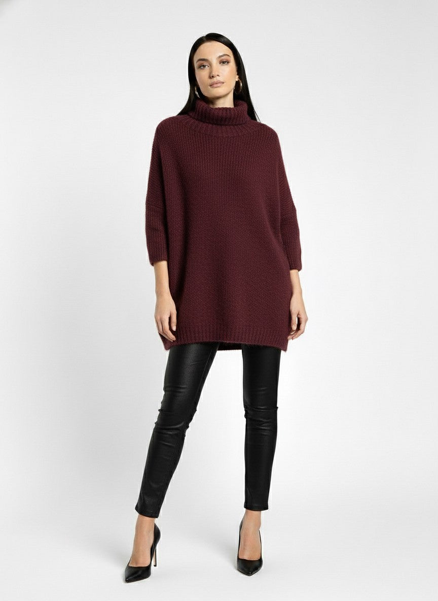 MAGLIA OVERSIZE COLLO ALTO M3025889 PRUGNA IMPERIAL.