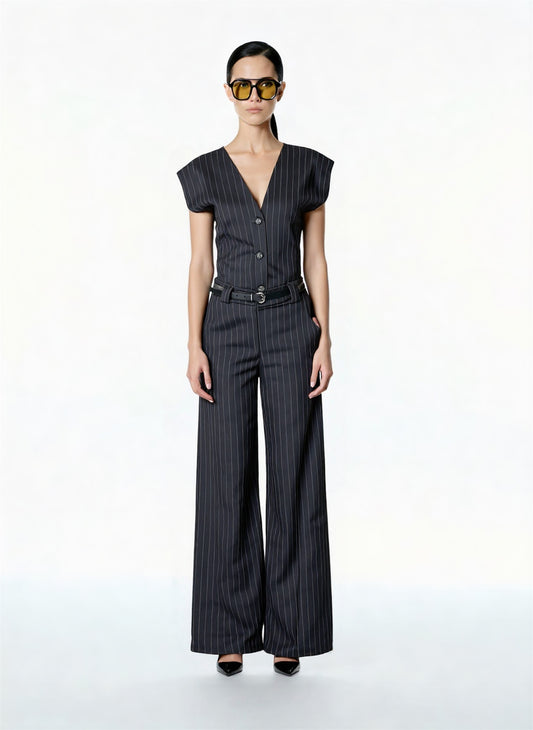 PANTALONE PALAZZO GESSATO GRIGIO 26P963 TENSIONE IN.