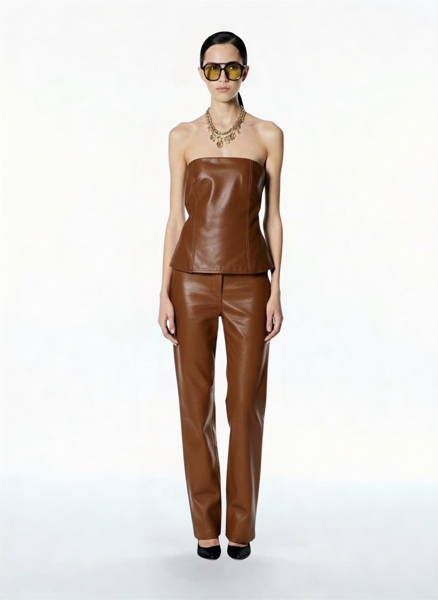 PANTALONE IN SIMILPELLE 26P573 TABACCO TENSIONE IN.