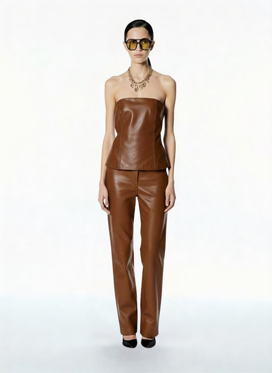 PANTALONE IN SIMILPELLE 26P573 TABACCO TENSIONE IN.