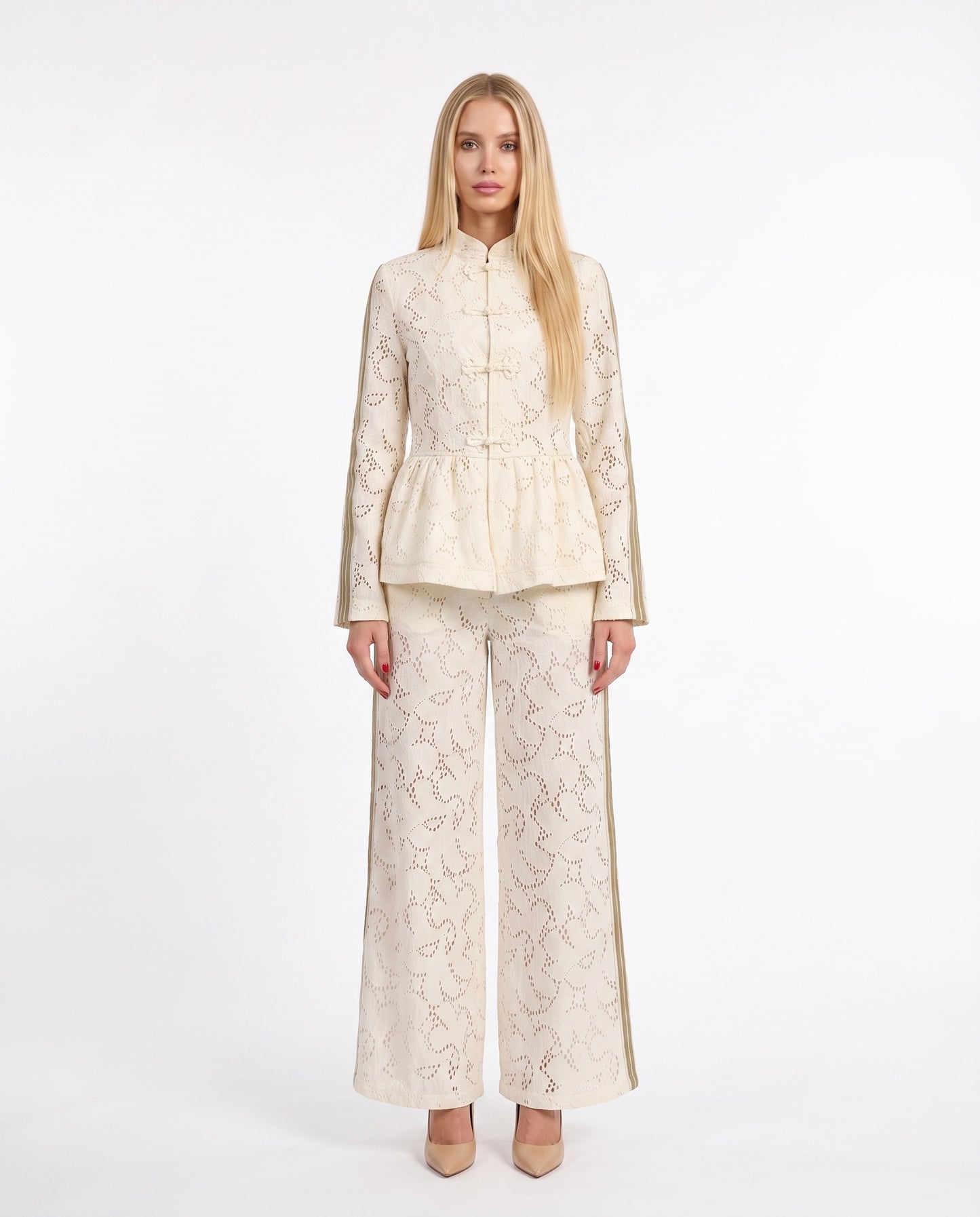 PANTALONE IN PIZZO S26P731 PANNA/SABBIA MOTEL.
