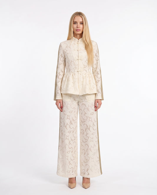PANTALONE IN PIZZO S26P731 PANNA/SABBIA MOTEL.