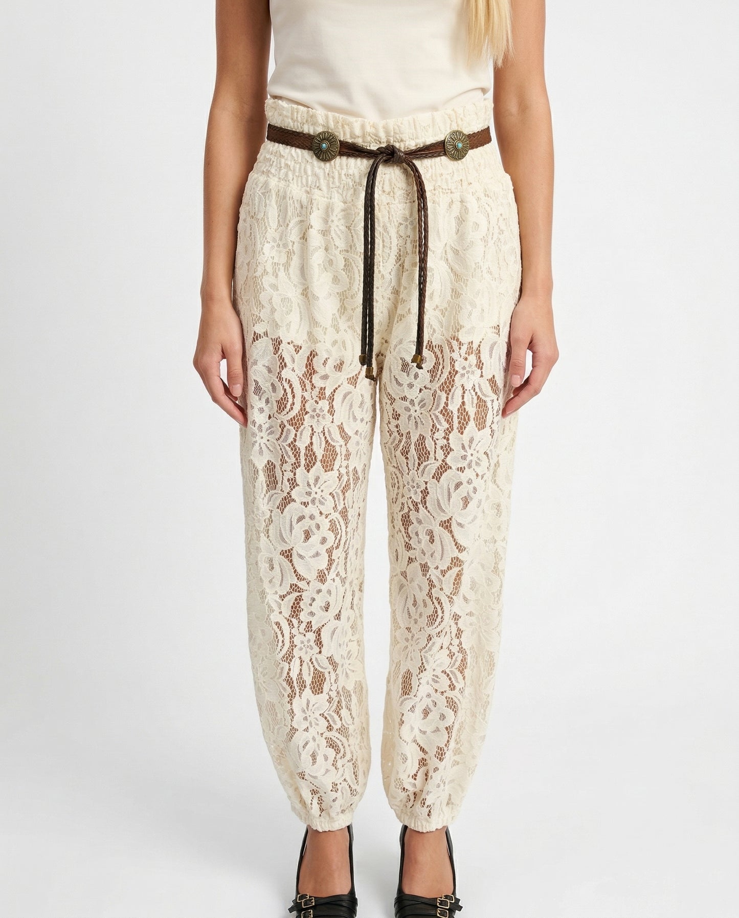 PANTALONE IN PIZZO S26P764 AVORIO TENSIONE IN.