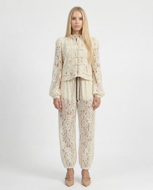 PANTALONE IN PIZZO S26P764 AVORIO TENSIONE IN.