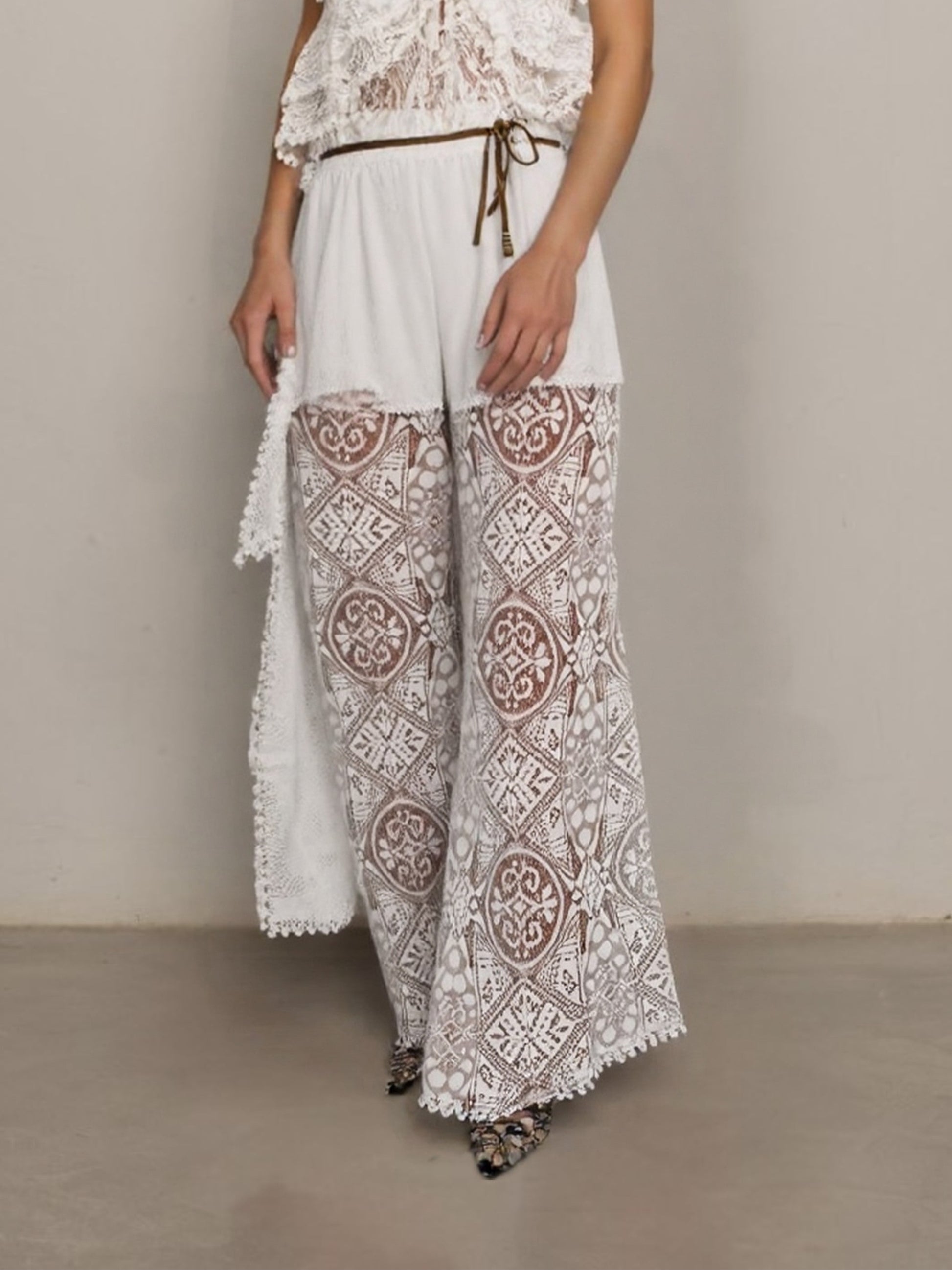 PANTALONE RICAMATO MOTEL BIANCO