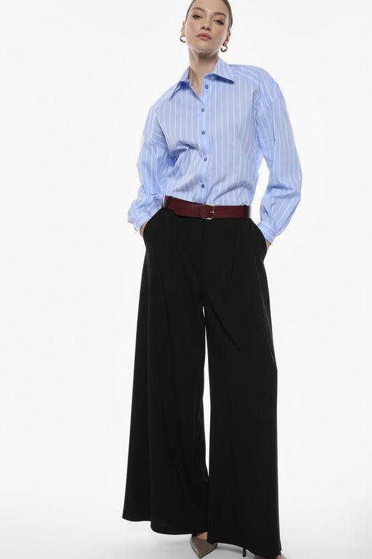 PANTALONI A VITA ALTA CON PIENCES P3U0KICM57 NERO IMPERIAL.