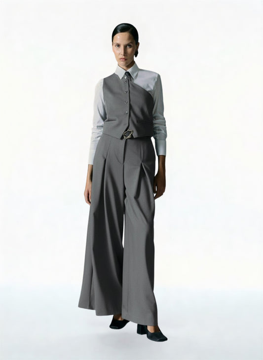 PANTALONI AMPI A VITA ALTA CON CINTURA P5Y6KBYC GRIGIO SCURO IMPERIAL.
