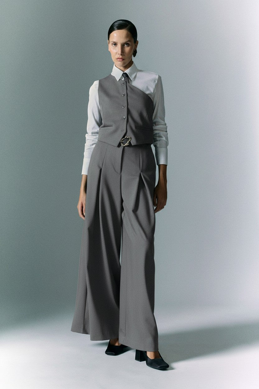 PANTALONI AMPI A VITA ALTA CON CINTURA P5Y6KBYC GRIGIO SCURO IMPERIAL.