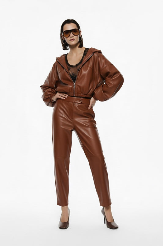 PANTALONI IN SIMILPELLE P6D5KGJ TABACCO IMPERIAL.