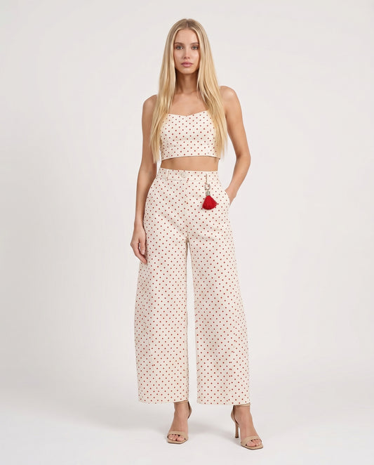 PANTALONI P7H5LTYC PANNA/ROSSO IMPERIAL.