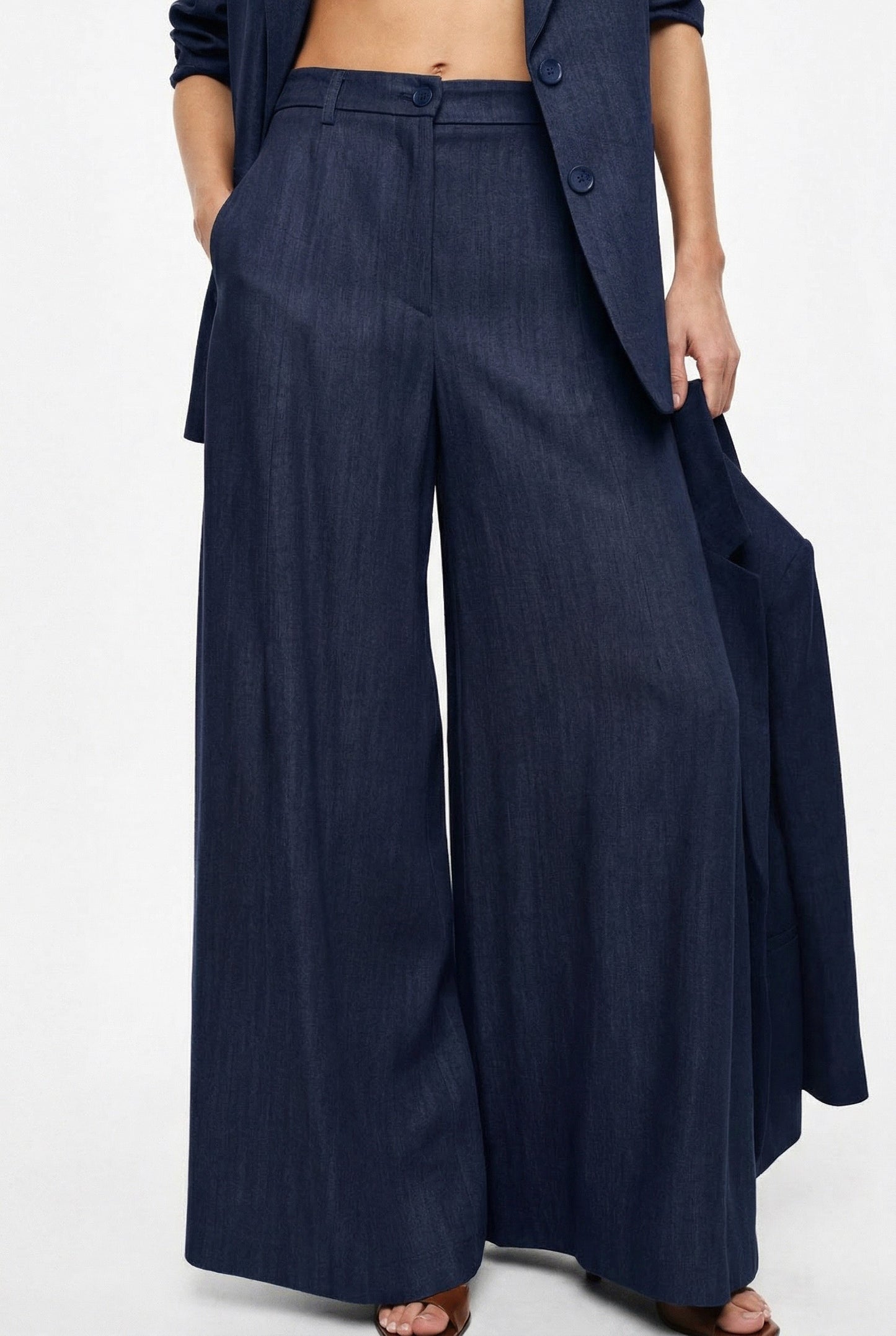 PANTALONI PALAZZO A VITA ALTA CON GAMBA AMPIA P9A0LGZ BLU DENIM IMPERIAL