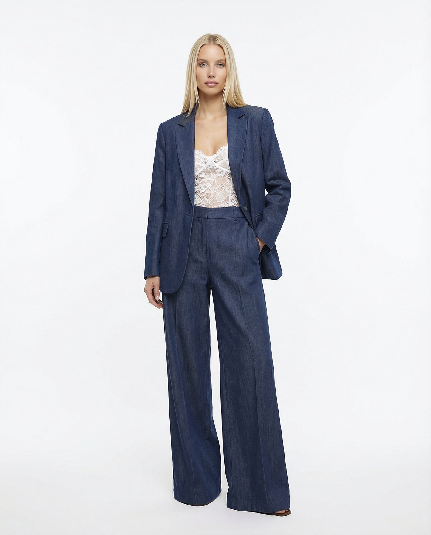 PANTALONI PALAZZO A VITA ALTA CON GAMBA AMPIA P9A0LGZ BLU DENIM IMPERIAL