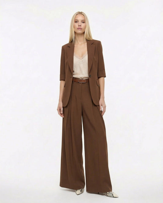 PANTALONI PALAZZO A VITA ALTA PEZ3LHXC CACAO IMPERIAL.