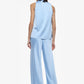 PANTALONI AMPI EFFETTO SATIN A VITA ALTA BLU IMPERIAL.