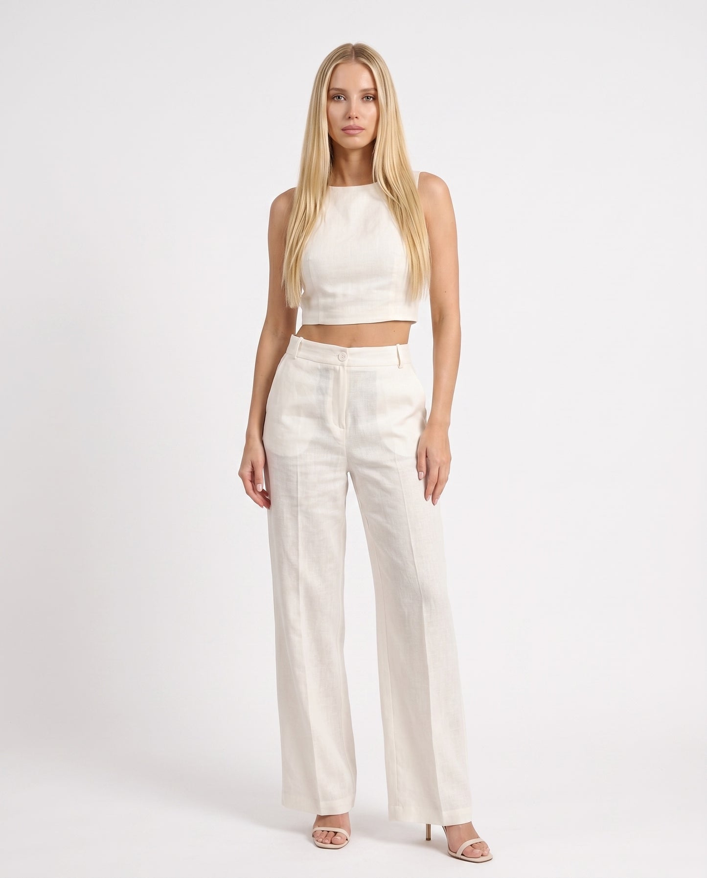 PANTALONI IN LINO P9990100V BIANCO IMPERIAL.