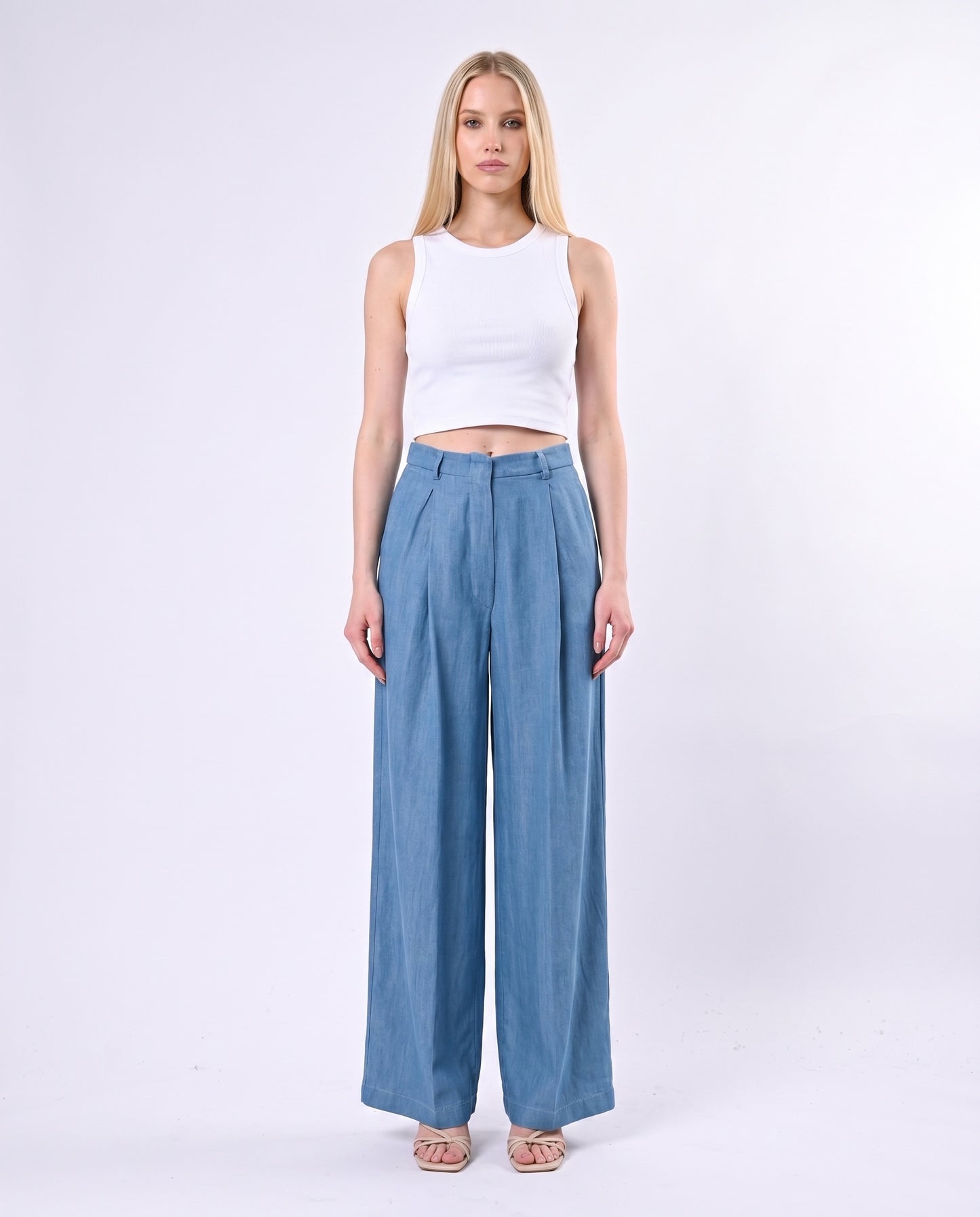 PANTALONI PALAZZO S26PE21 CELESTE TENSIONE IN.