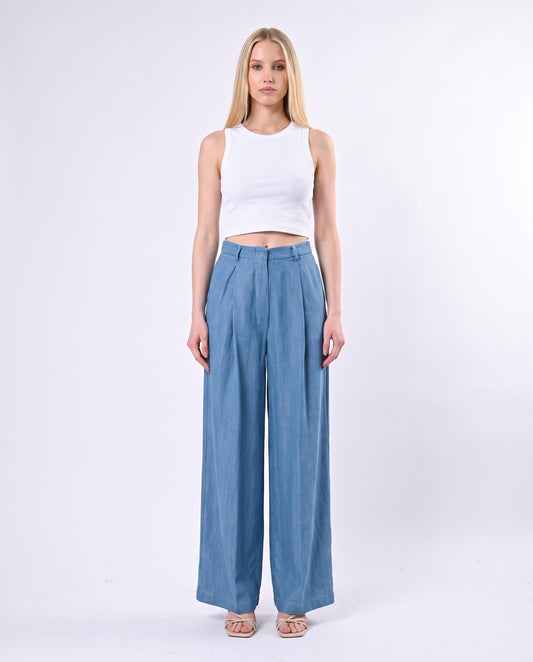 PANTALONI PALAZZO S26PE21 CELESTE TENSIONE IN.