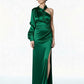 ABITO LUNGO IN SATIN W25A220 VERDE TENSIONE IN.