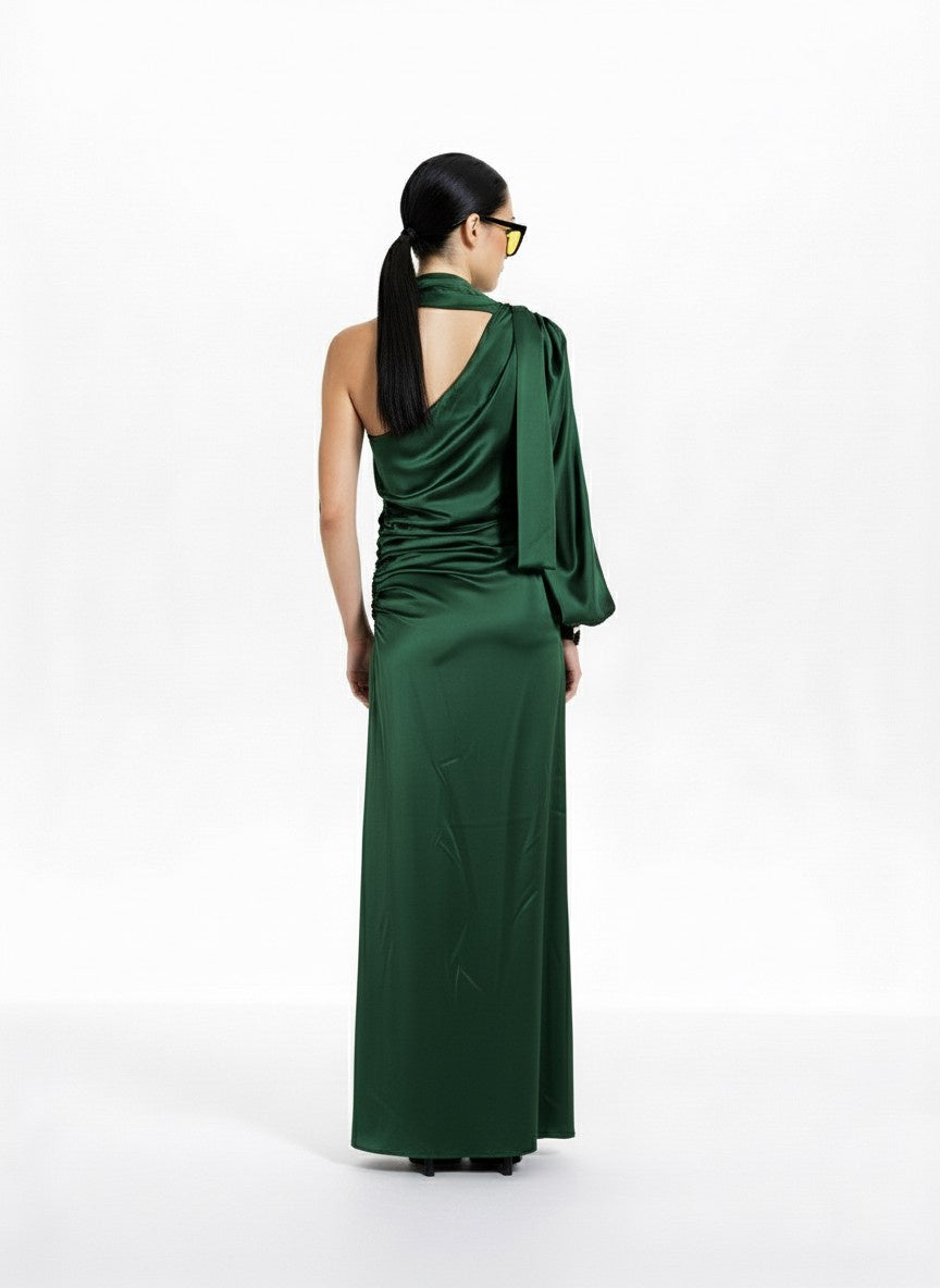 ABITO LUNGO IN SATIN W25A220 VERDE TENSIONE IN.