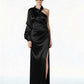 ABITO LUNGO IN SATIN W25A220 NERO TENSIONE IN
