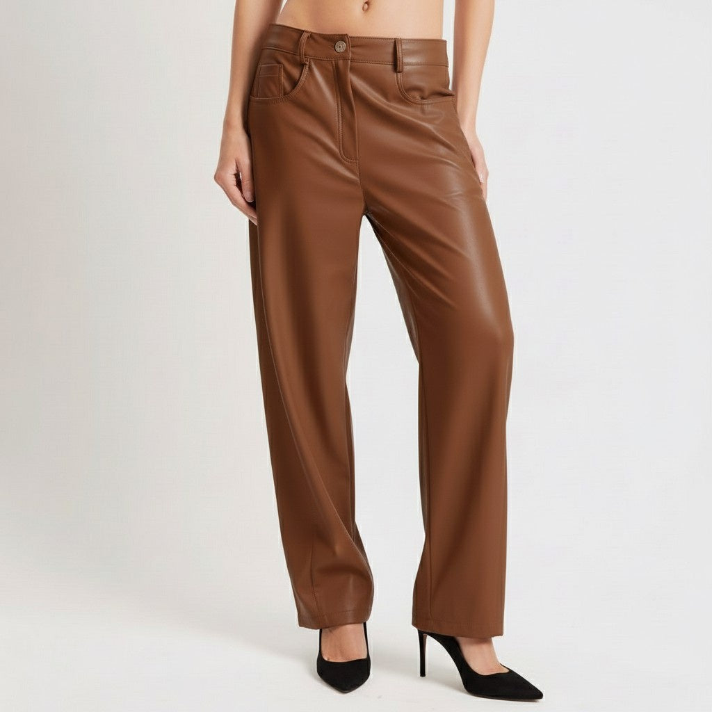 PANTALONE IN SIMILPELLE 26P573 TABACCO TENSIONE IN.