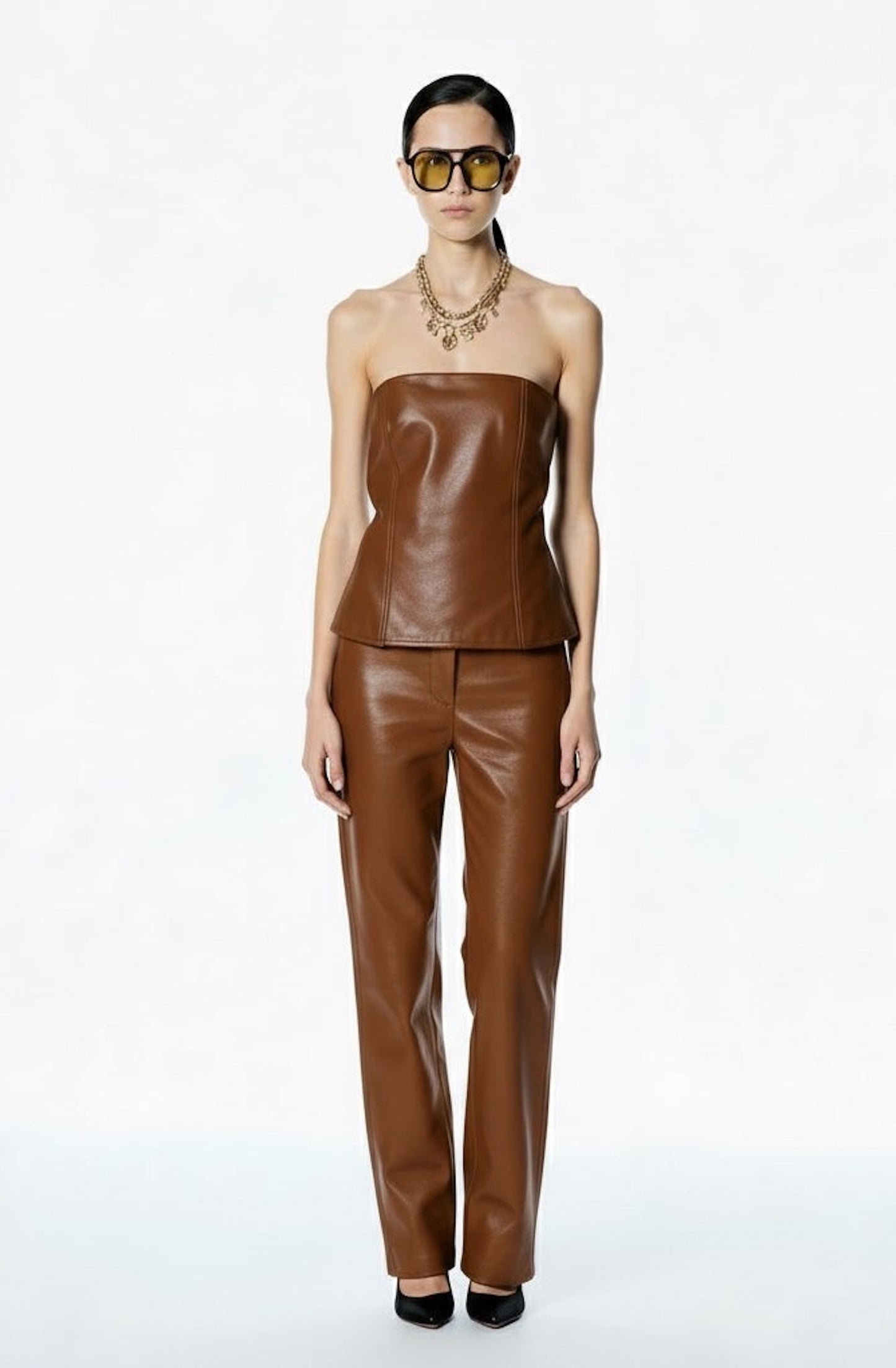 PANTALONE IN SIMILPELLE 26P573 TABACCO TENSIONE IN.