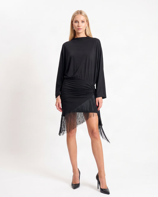 ABITO CORTO PAREO FRANGE FW260137 NERO+NERO TENSIONE IN.