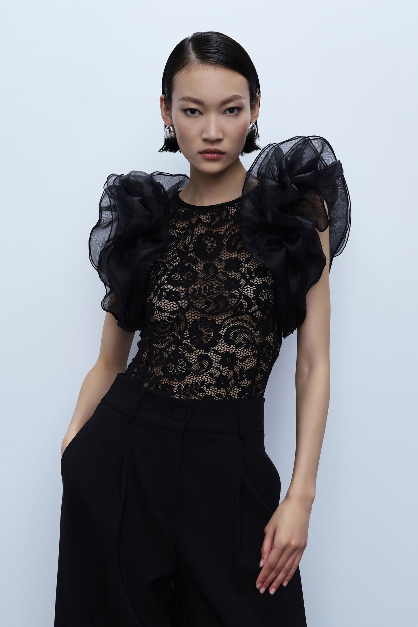 TOP CON ROUCHES E PIZZO FLOREALE  RGL5IQK IMPERIAL