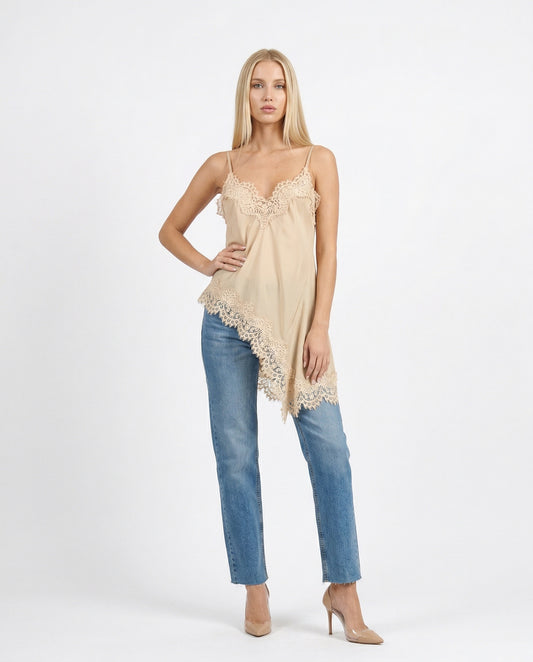TOP CON PIZZO S26T482 SABBIA TENSIONE IN.