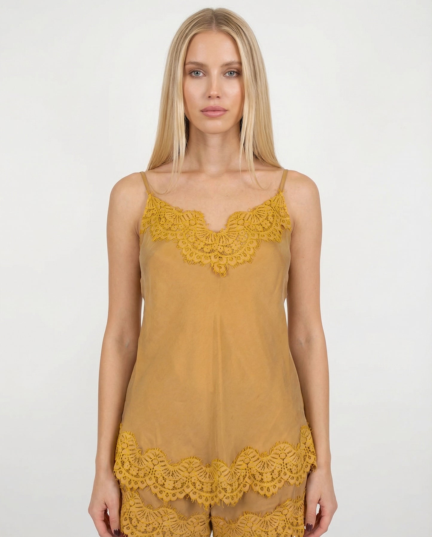 TOP IN CUPRO E PIZZO 38863 SENAPE TENSIONE IN.