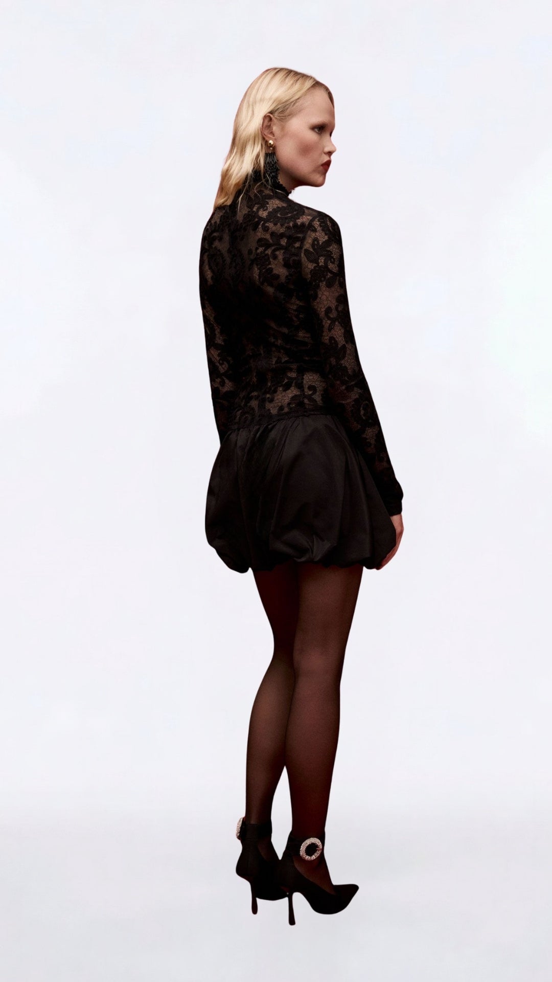 ABITO CORTO TULLE RICAMATO E GONNA BALLOON AFYBKYM NERO IMPERIAL.