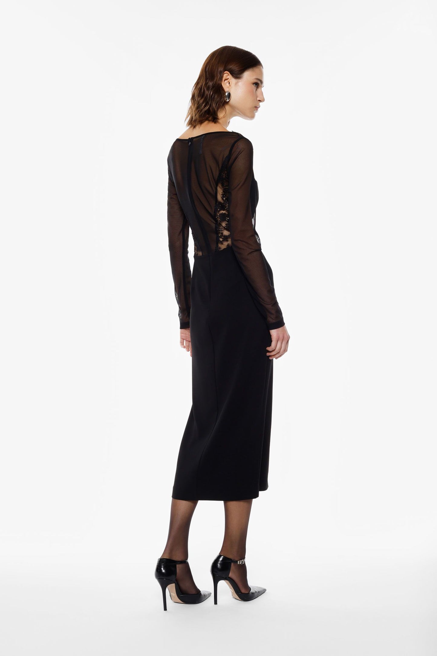 ABITO MIDI CON MANICHE VELATE E PIZZO AFTRKKP NERO IMPERIAL.