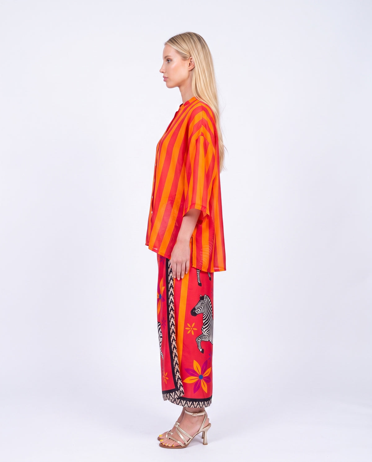 CAMICIA RIGHE 40021 ARANCIO/FUXIA TENSIONE IN.