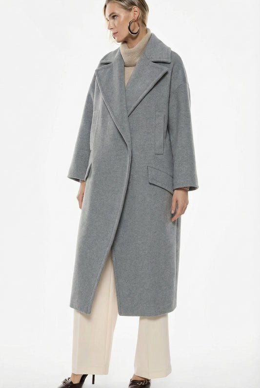 CAPPOTTO OVER CON MAXI REVERS E TASCHE KG26KLY GRIGIO IMPERIAL.