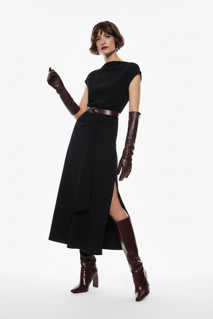 ABITO LUNGO CON SCOLLO SINTETICO AFSTKSB/AFSTKER NERO IMPERIAL.