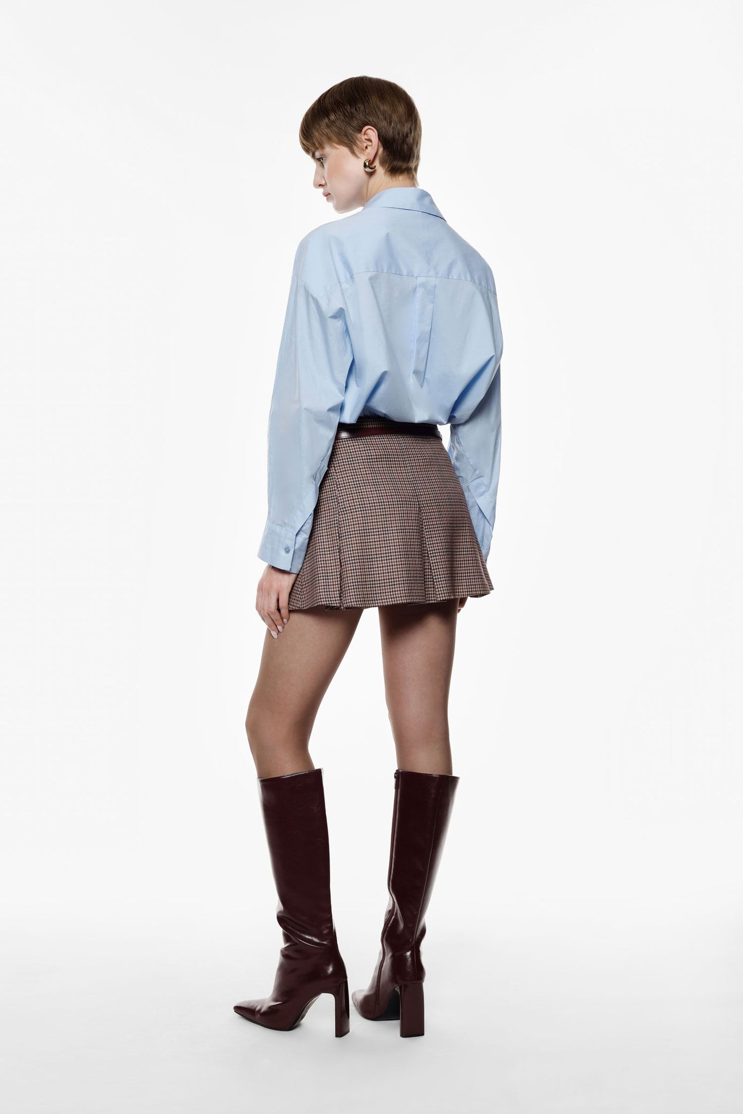 GONNA CORTA A PIEGHE FANTASIA CON CINTURA COORDINATA GLX2KXU BEIGE/BORDEAUX IMPERIAL.