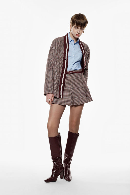 GONNA CORTA A PIEGHE FANTASIA CON CINTURA COORDINATA GLX2KXU BEIGE/BORDEAUX IMPERIAL.