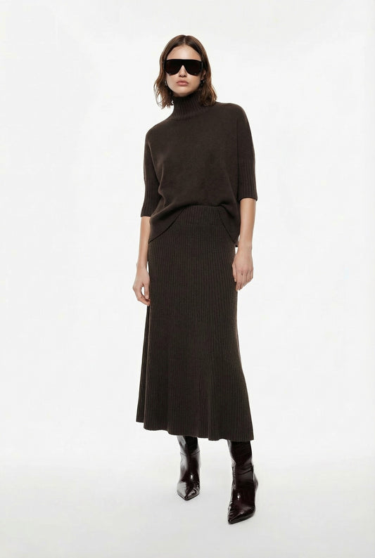 GONNA LUNGA A COSTE CON VITA ALTA E SILHOUETTE SVASATA G3025872 MORO IMPERIAL.