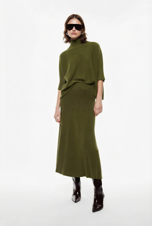 GONNA LUNGA A COSTE CON VITA ALTA E SILHOUETTE SVASATA G3025872 OLIO IMPERIAL.