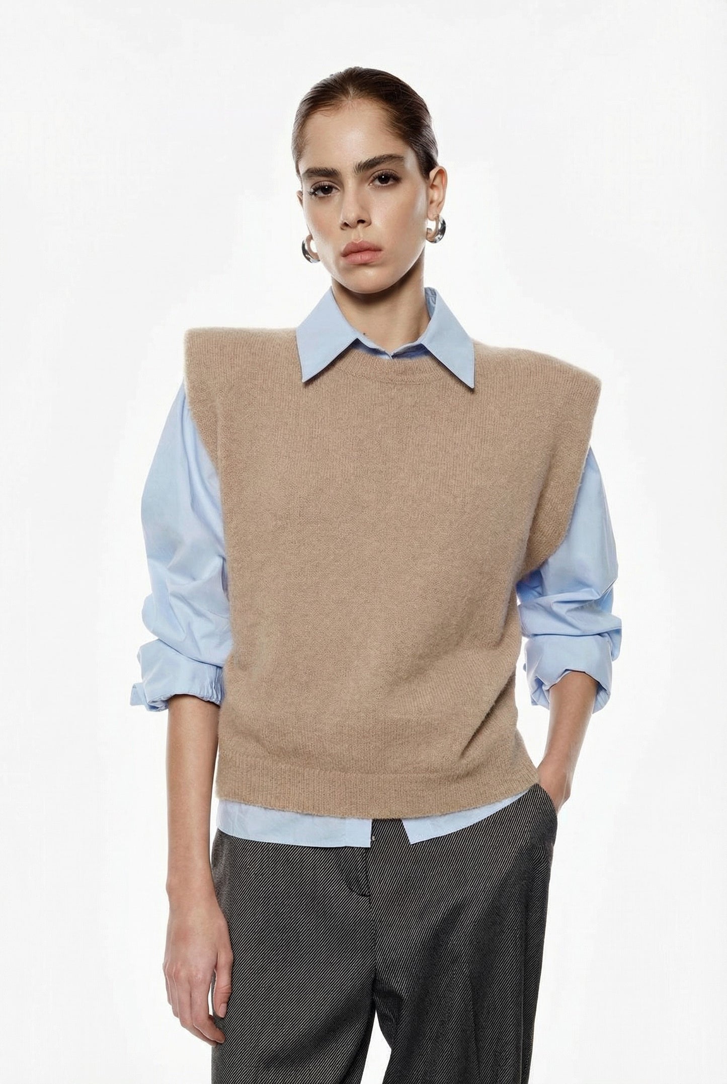 MAGLIA SMANICATA GIROCOLLO STRUTTURA SQUADRATA M734720147 BEIGE IMPERIAL.