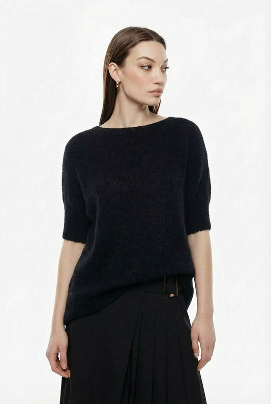 MAGLIONE AMPIO CON MANICHE CORTE E SCOLLO BARCA M3025888 NERO IMPERIAL.