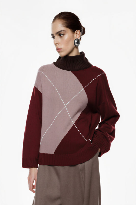 MAGLIONE A COLLO ALTO CON MOTIVO GEOMETRICO IMPERIAL