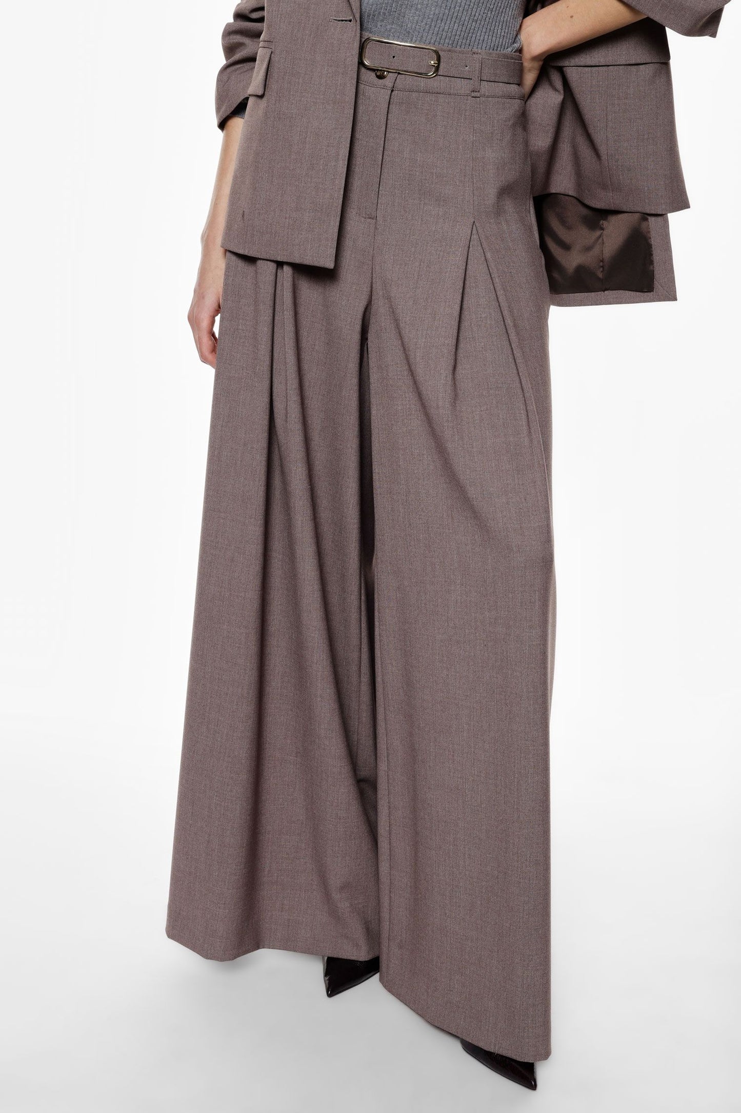 PANTALONI PALAZZO PEZ3KFVC NOCCIOLA MELANGE IMPERIAL.