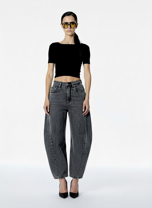JEANS NERO BARREL TENSIONE IN 