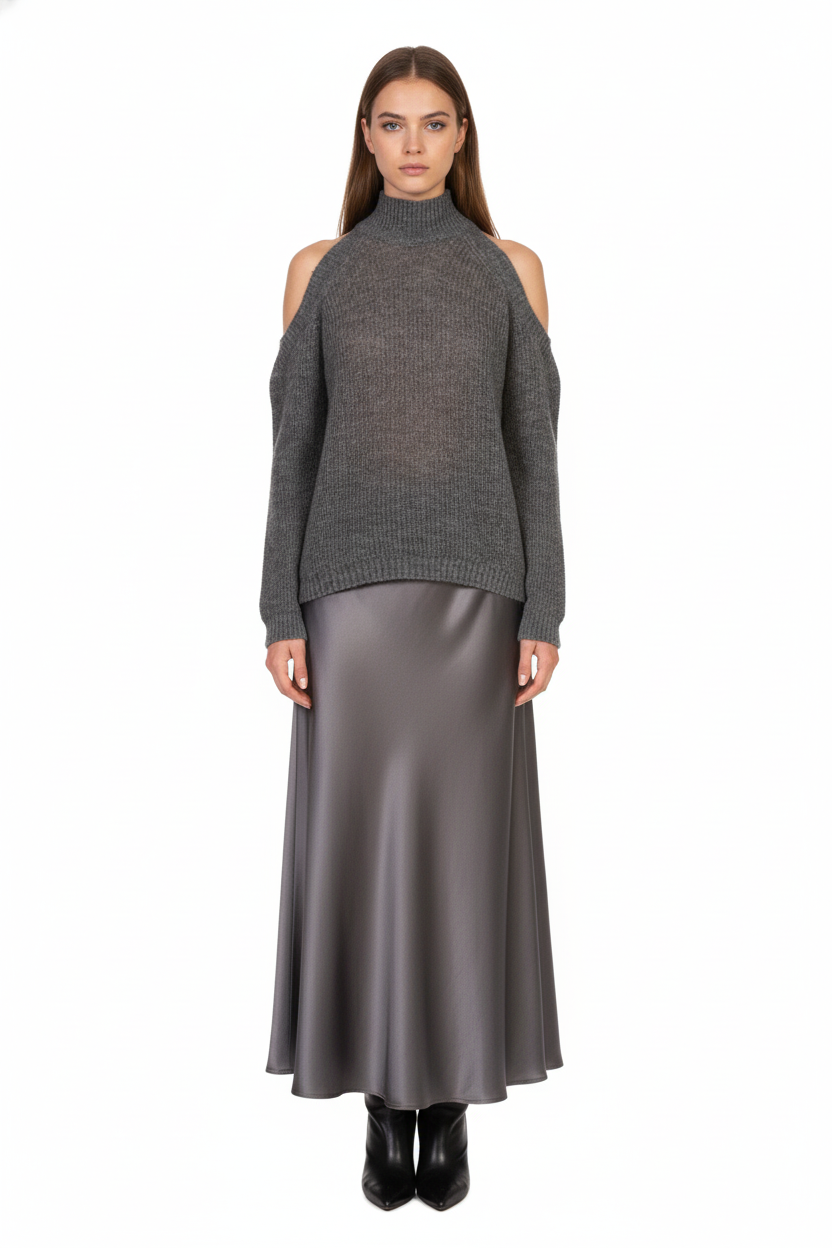 MAGLIA CUT OUT D70104 GRIGIA TENSIONE IN.