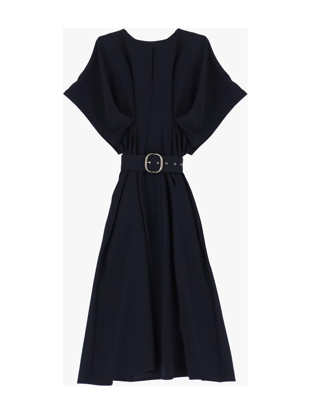 Abito midi monocolour con maniche volume e cintura IMPERIAL